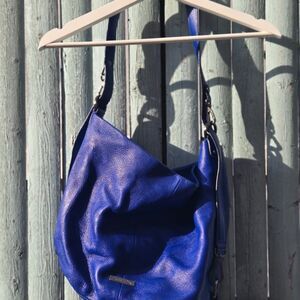 Brooks Brothers Blue Pebbled Leather Hobo Shoulder Bag – Soft Slouchy Tote